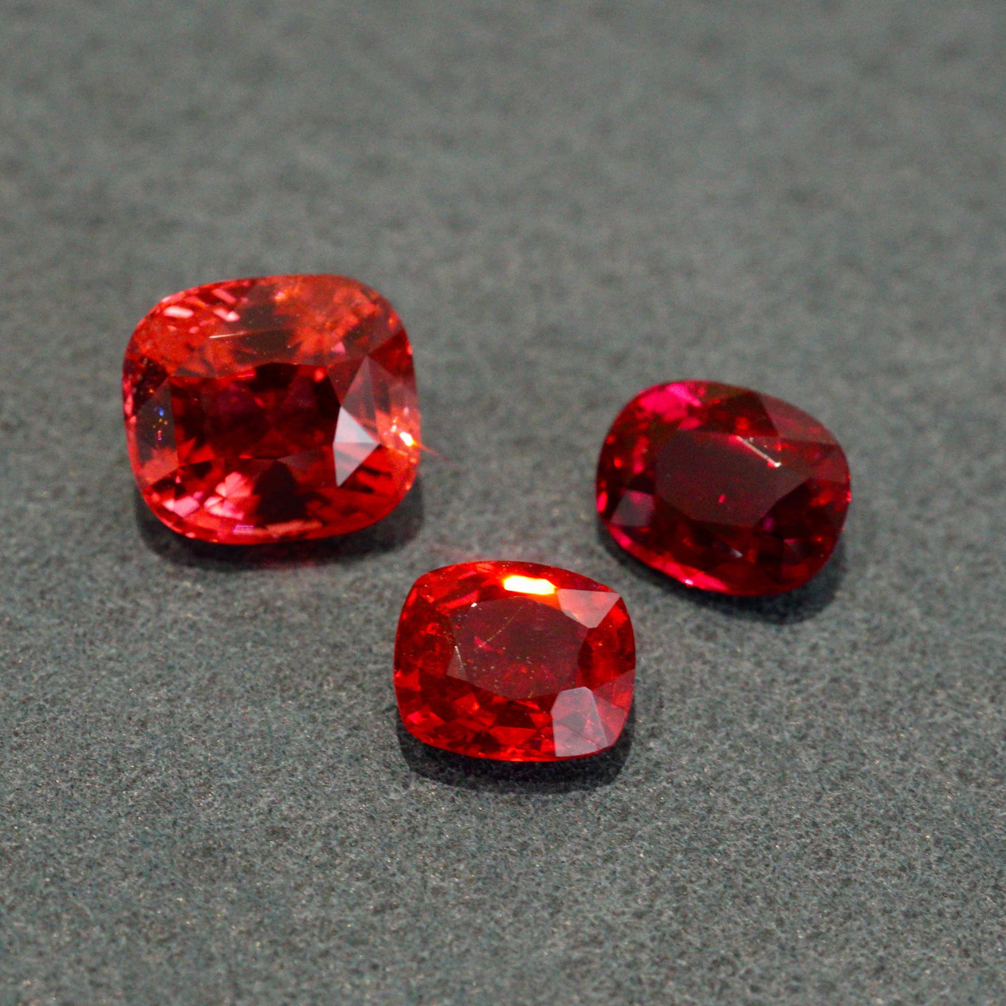 Intensely coloured and saturated red gemstones.