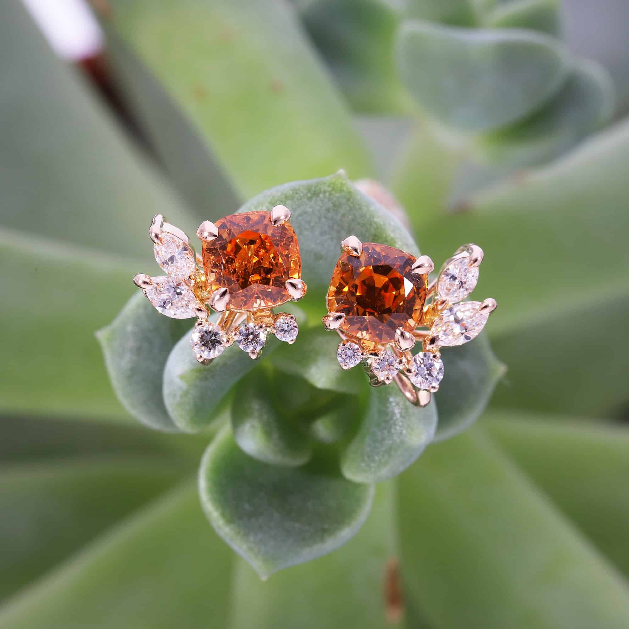 Bespoke Mandarin Garnet Earrings with Diamond Jackets