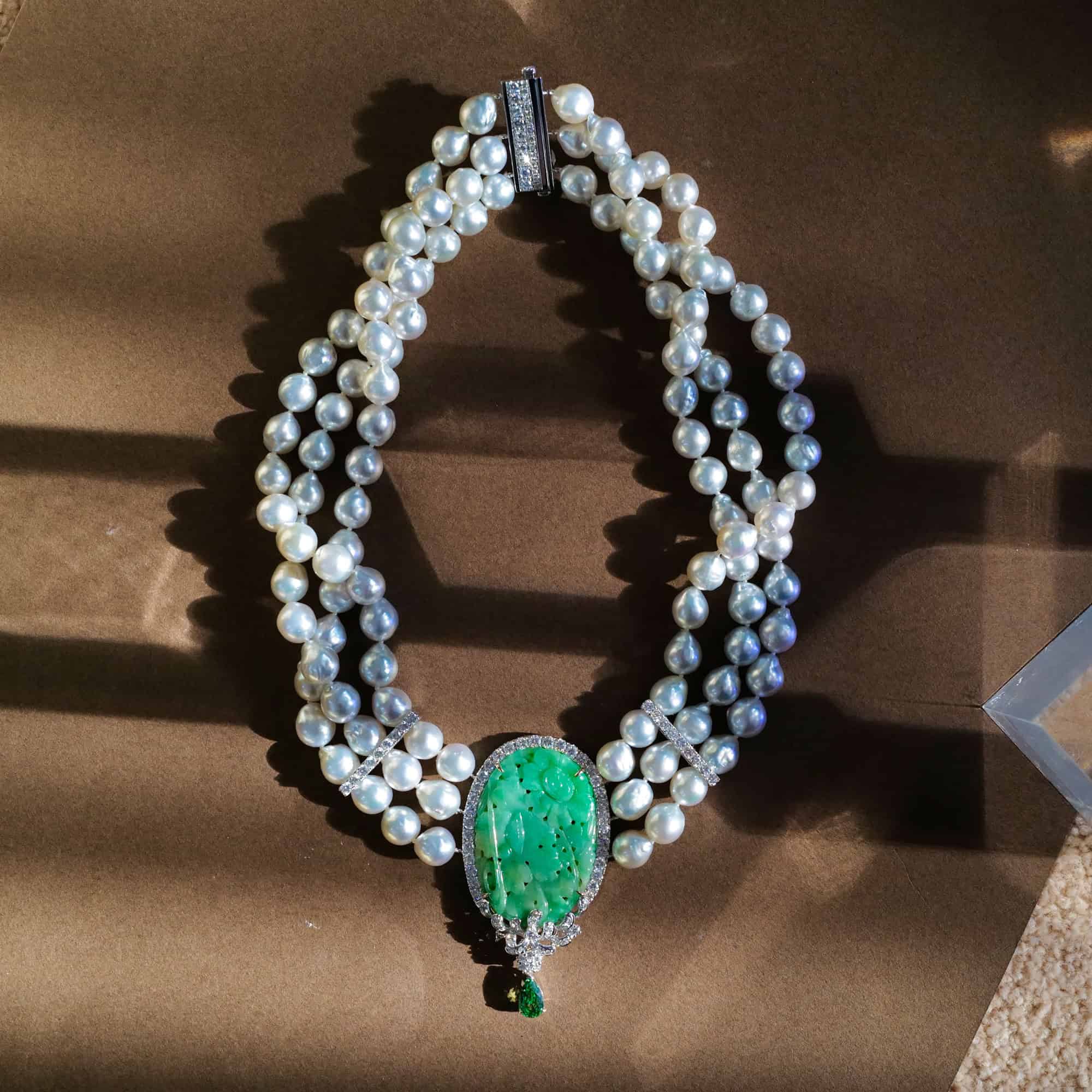 Bespoke necklace, re-styled jade piece with pearls