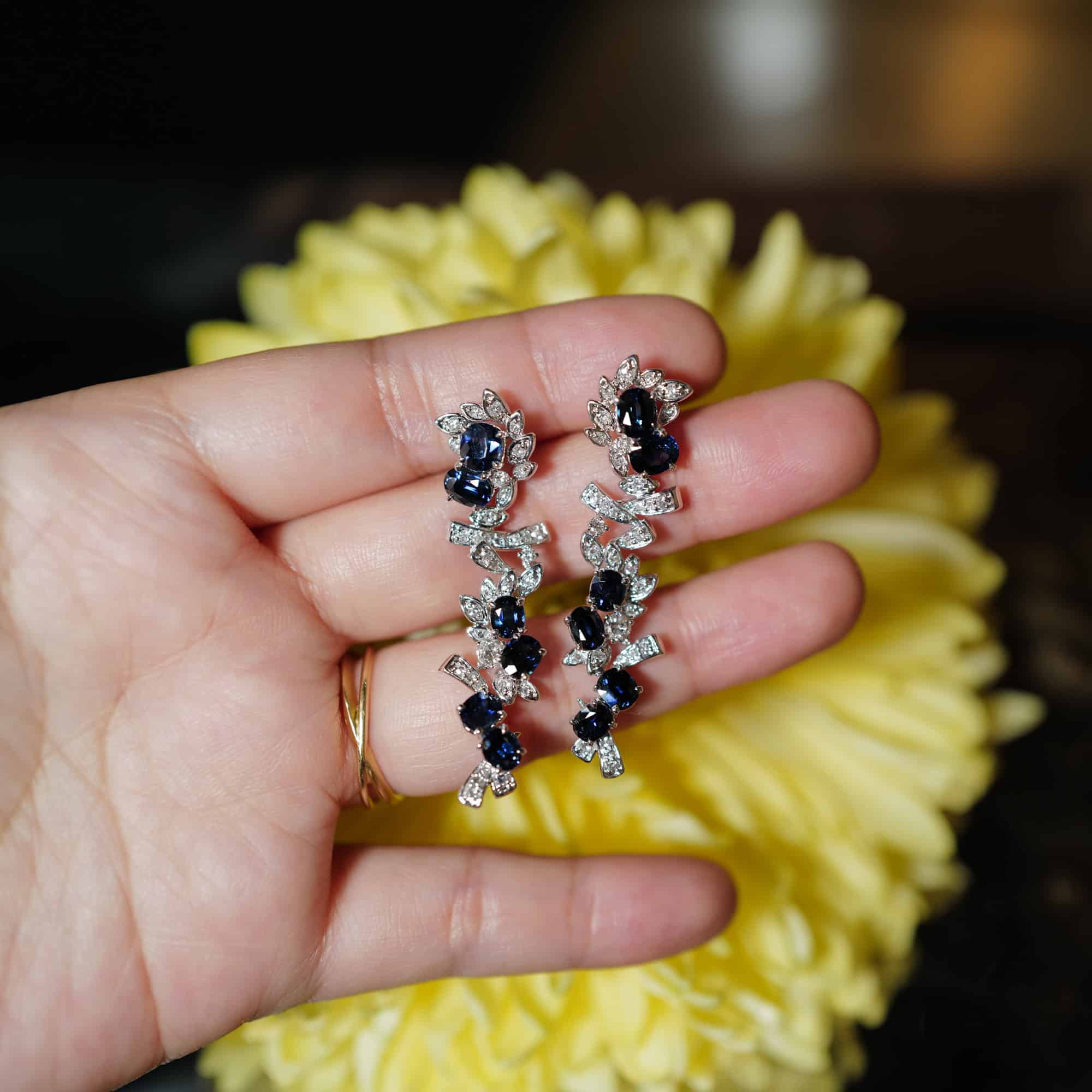 Bespoke blue sapphire and diamond earrings