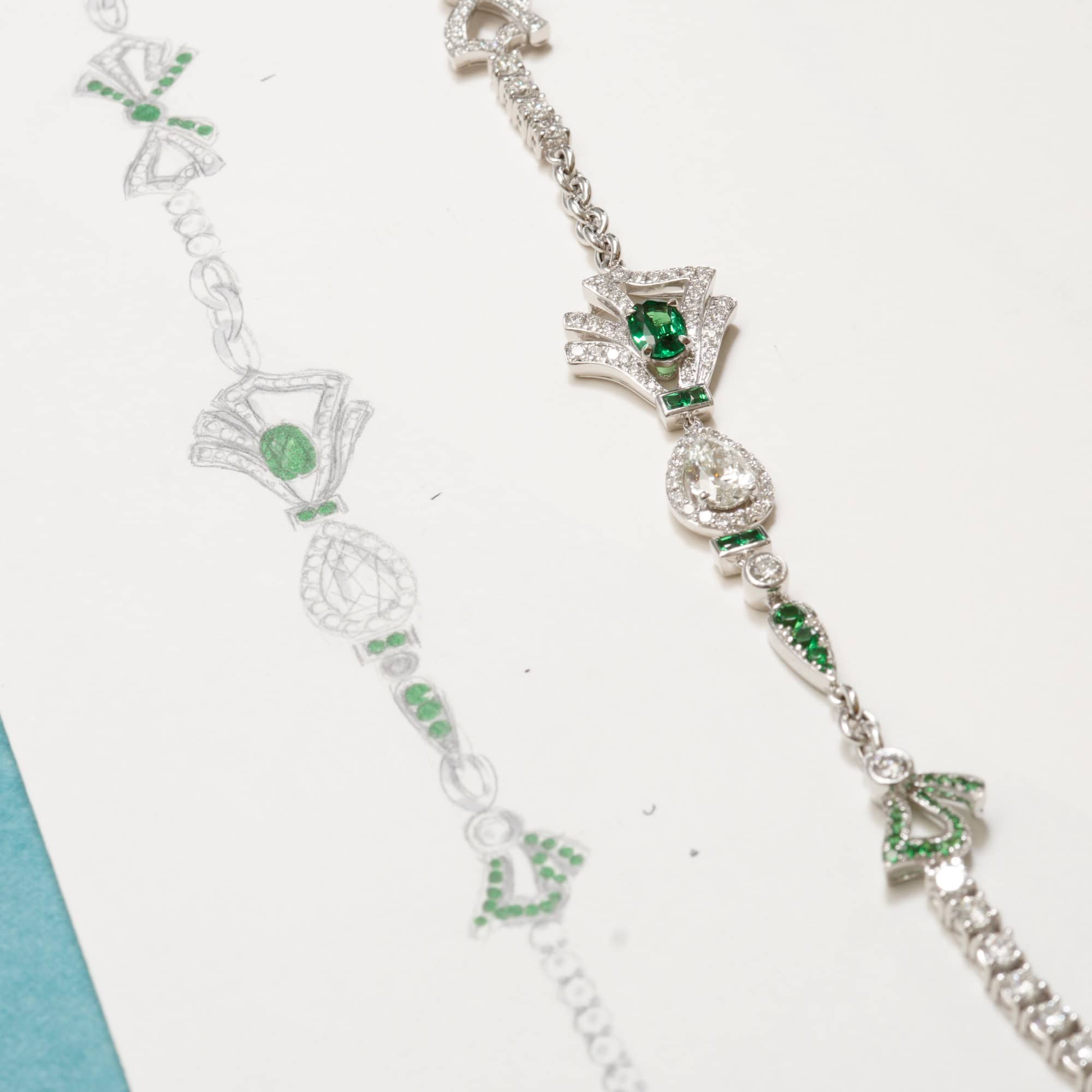 Restyled diamond necklace with tsavorites