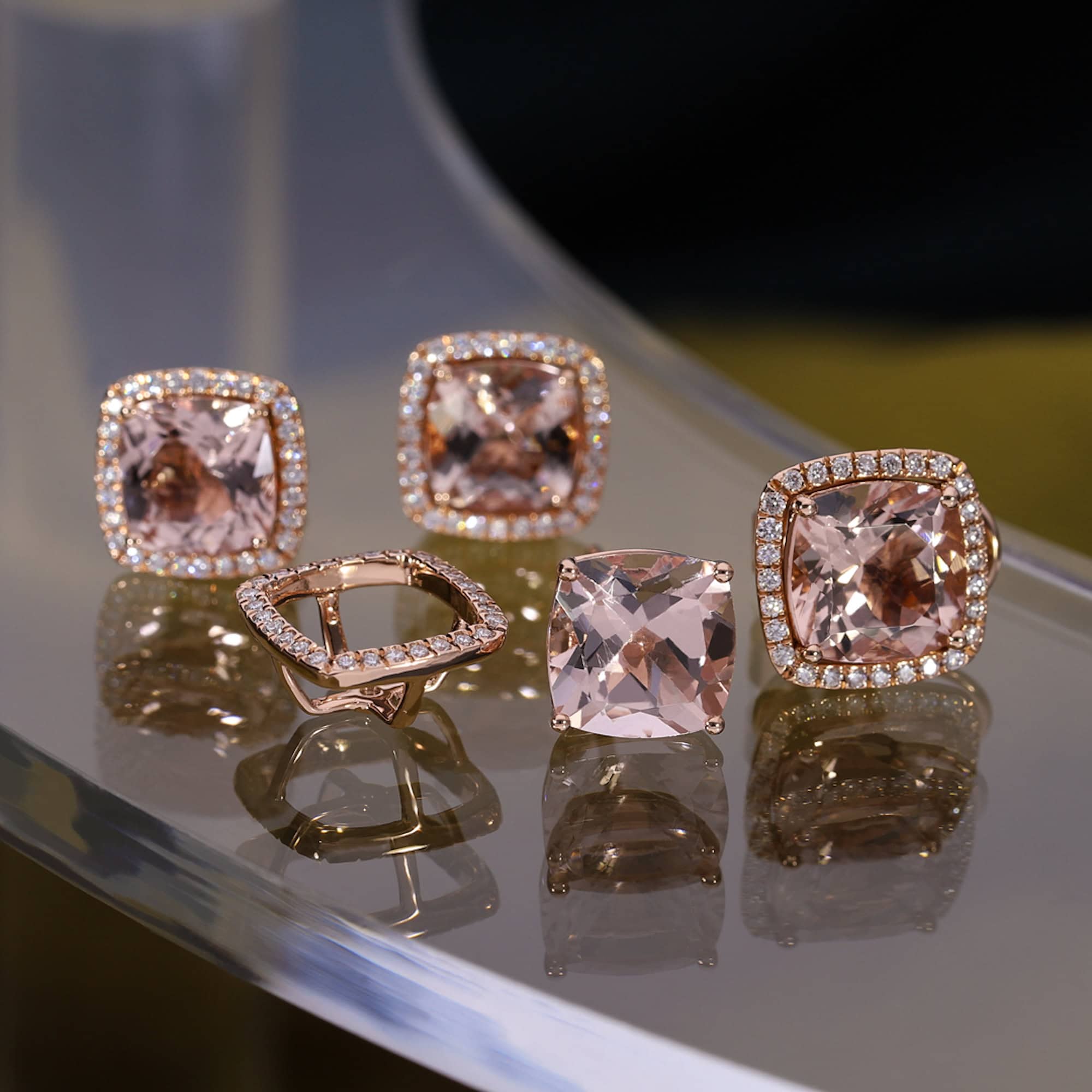 Morganite earrings with diamond jackets