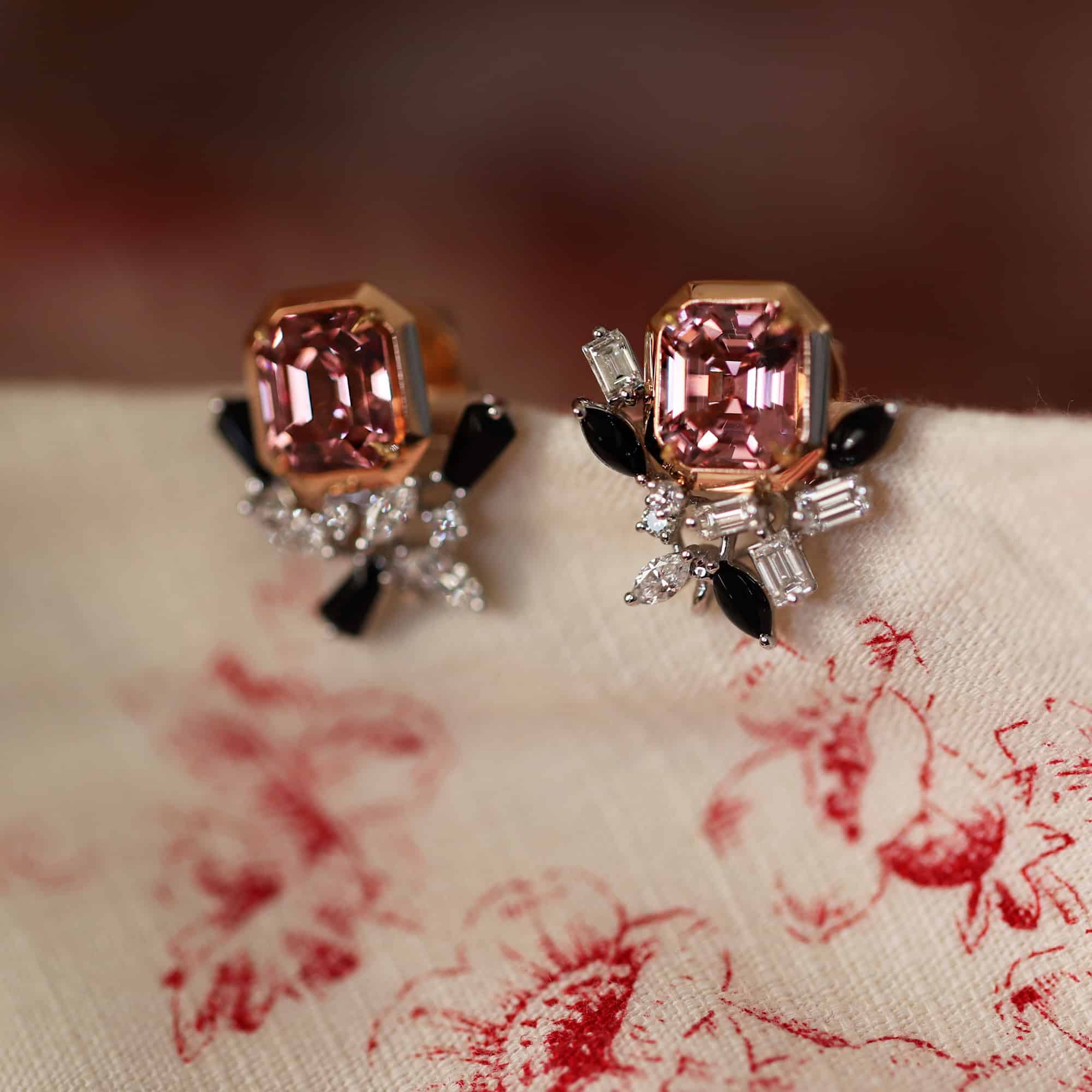 Malaia Garnet studs with detachable onyx and diamond jackets