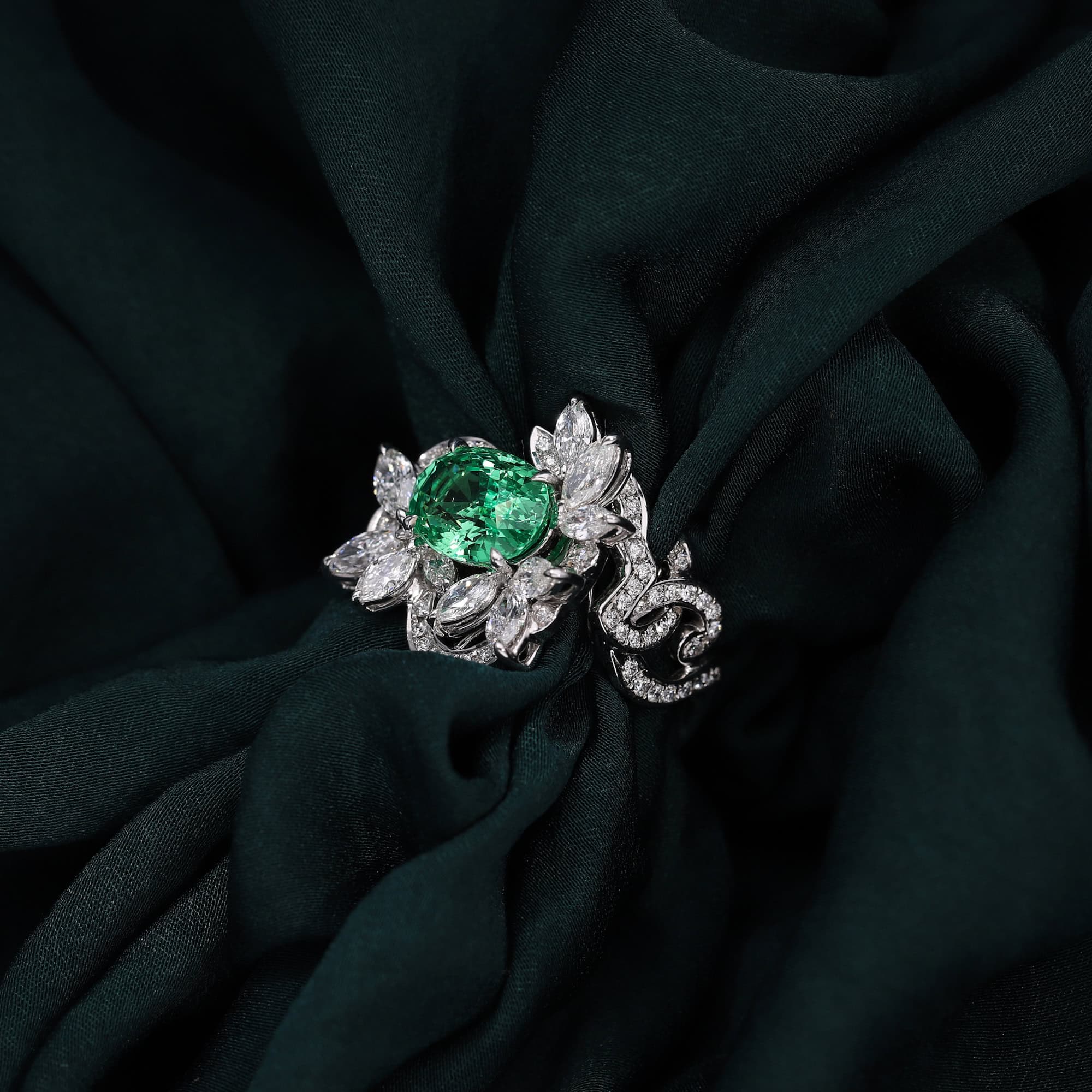  bespoke tsavorite garnet custom rings with diamonds