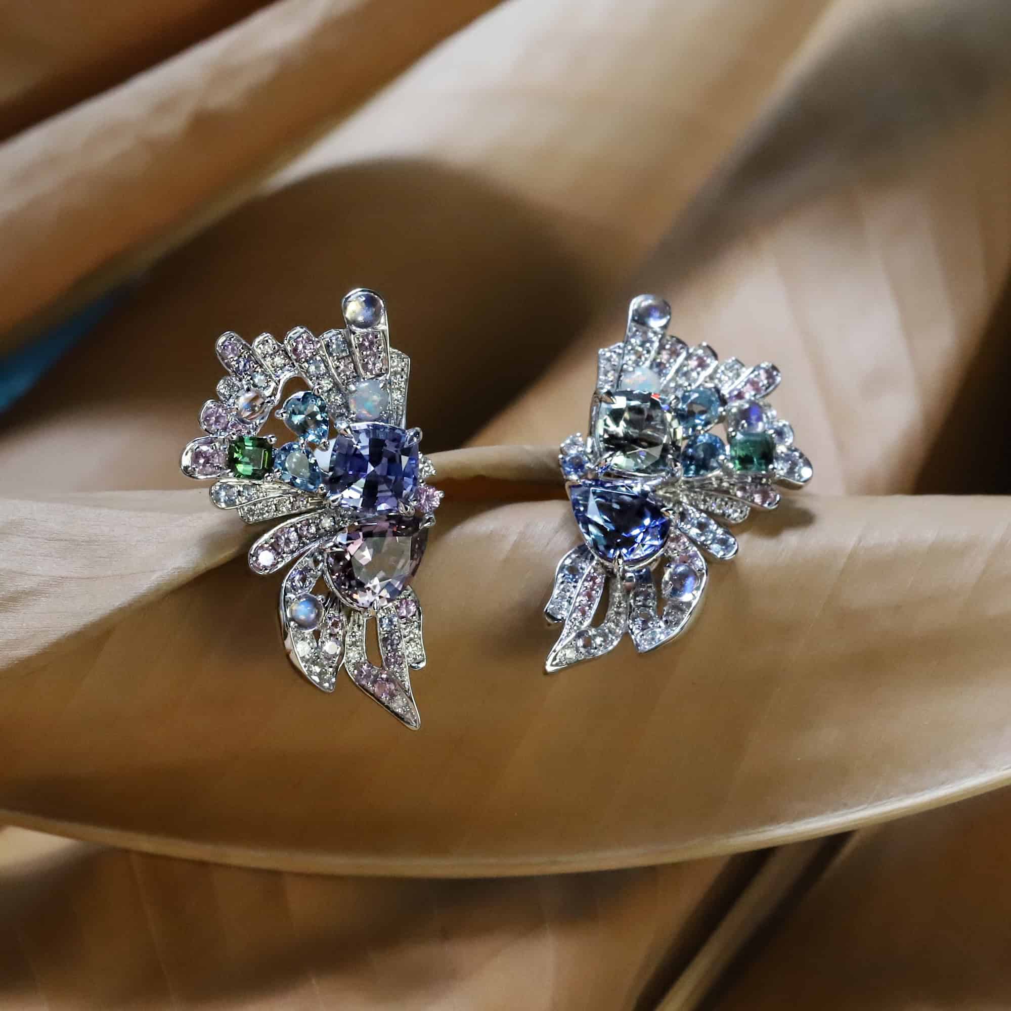 Butterfly earrings featuring beautiful tanzanites.