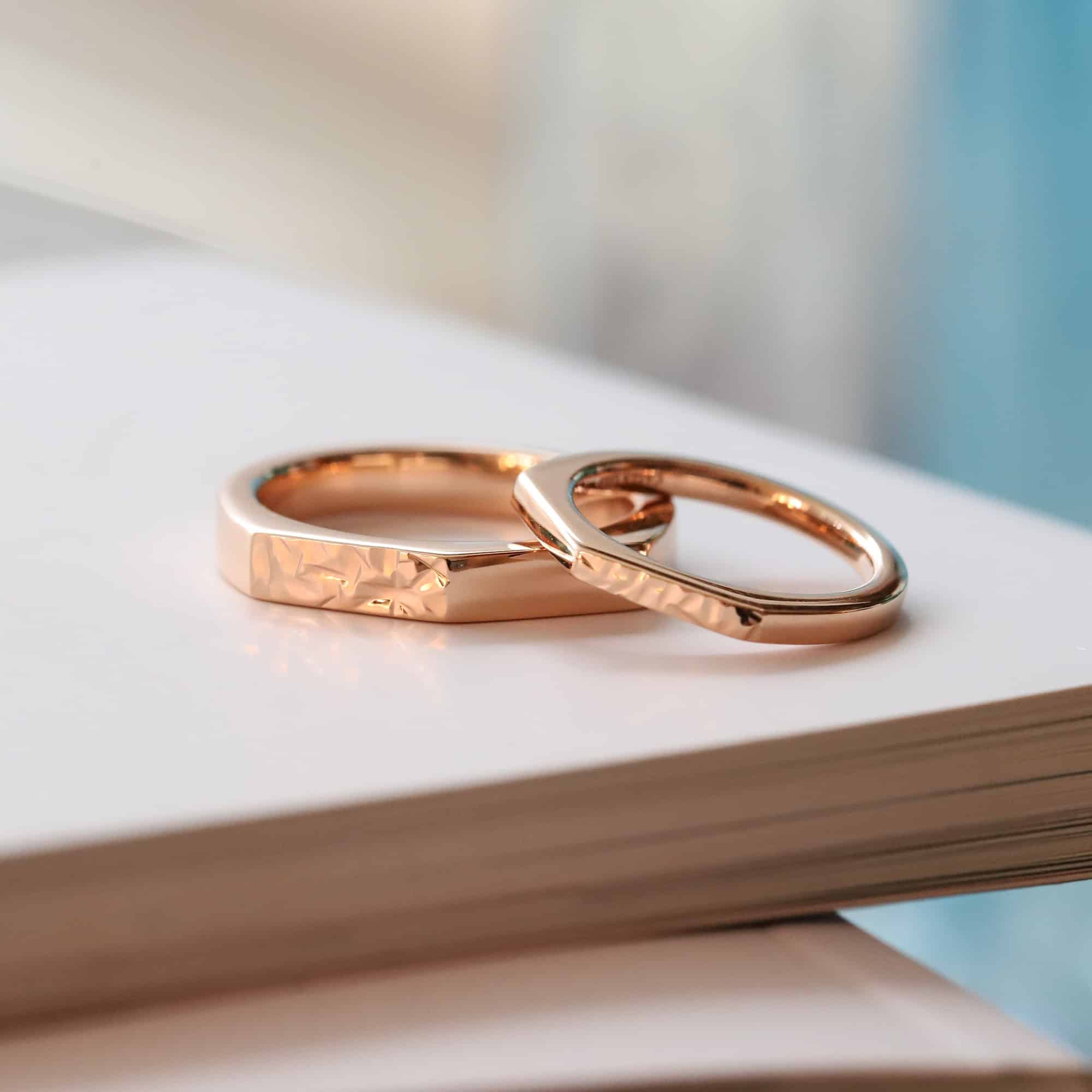 His and her custom wedding bands.