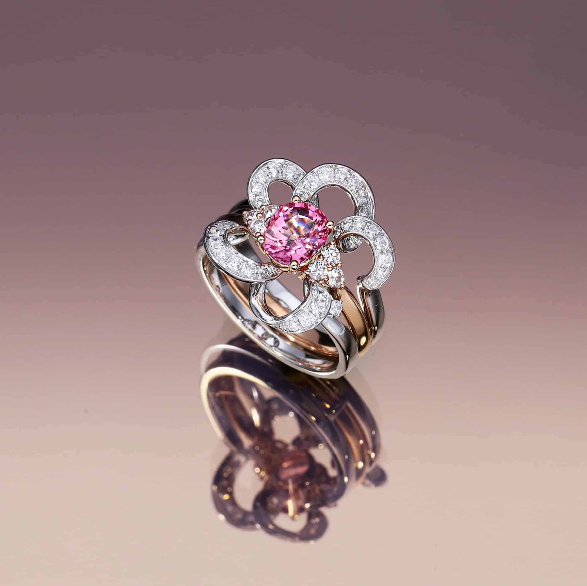 Bespoke pink spinel flower ring