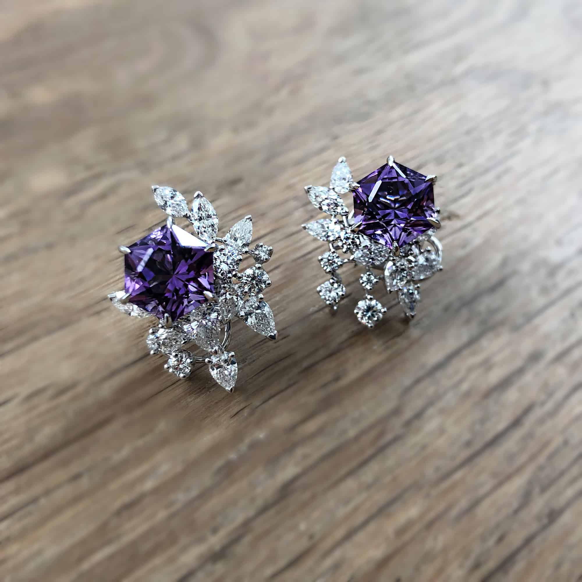 Bespoke amethyst and diamond earrings.