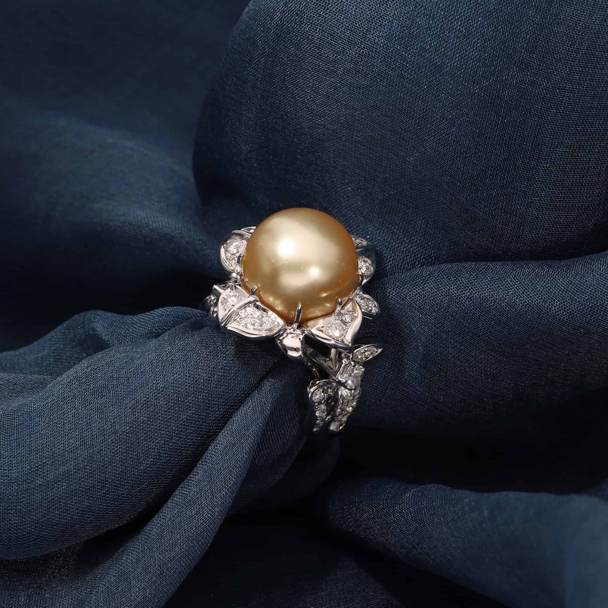 A classic Golden Pearl ring design, custom made for our client