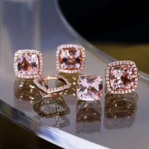 Bespoke Morganite Earring Studs with Diamond halo Jackets