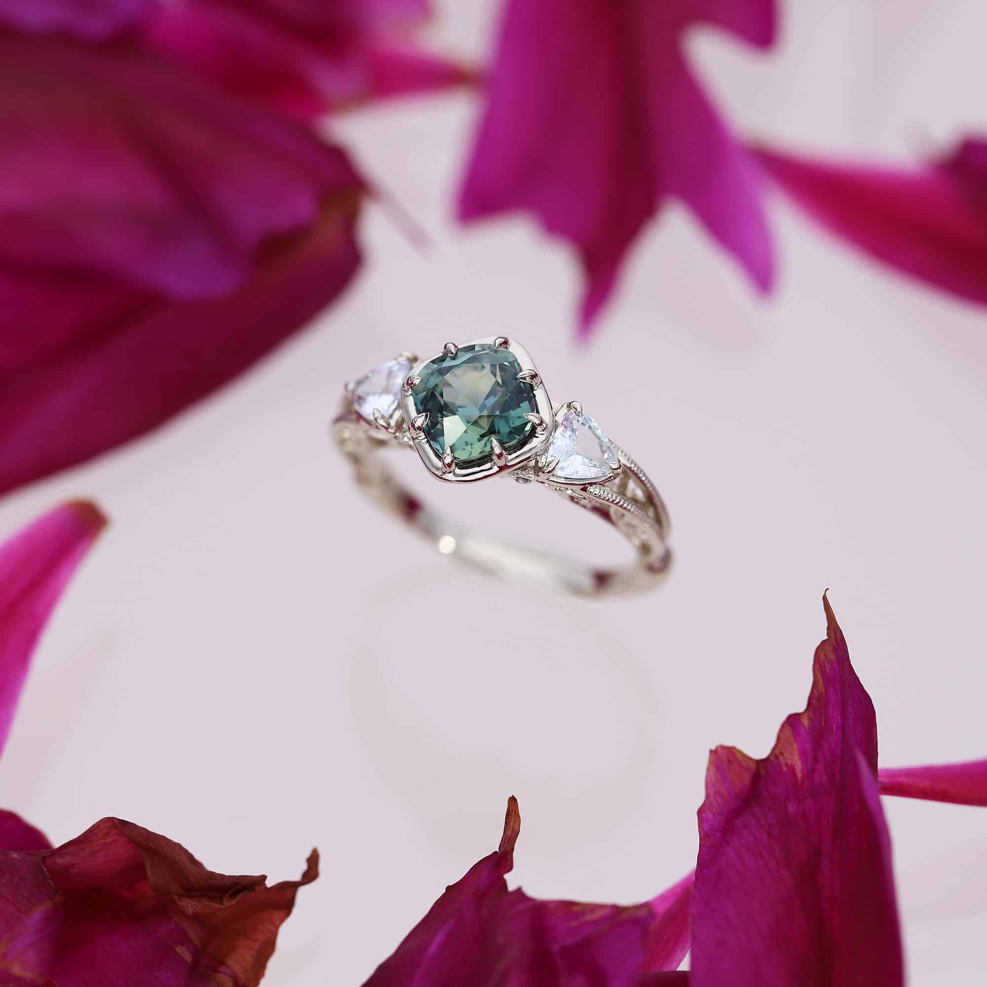 Teal sapphire ring