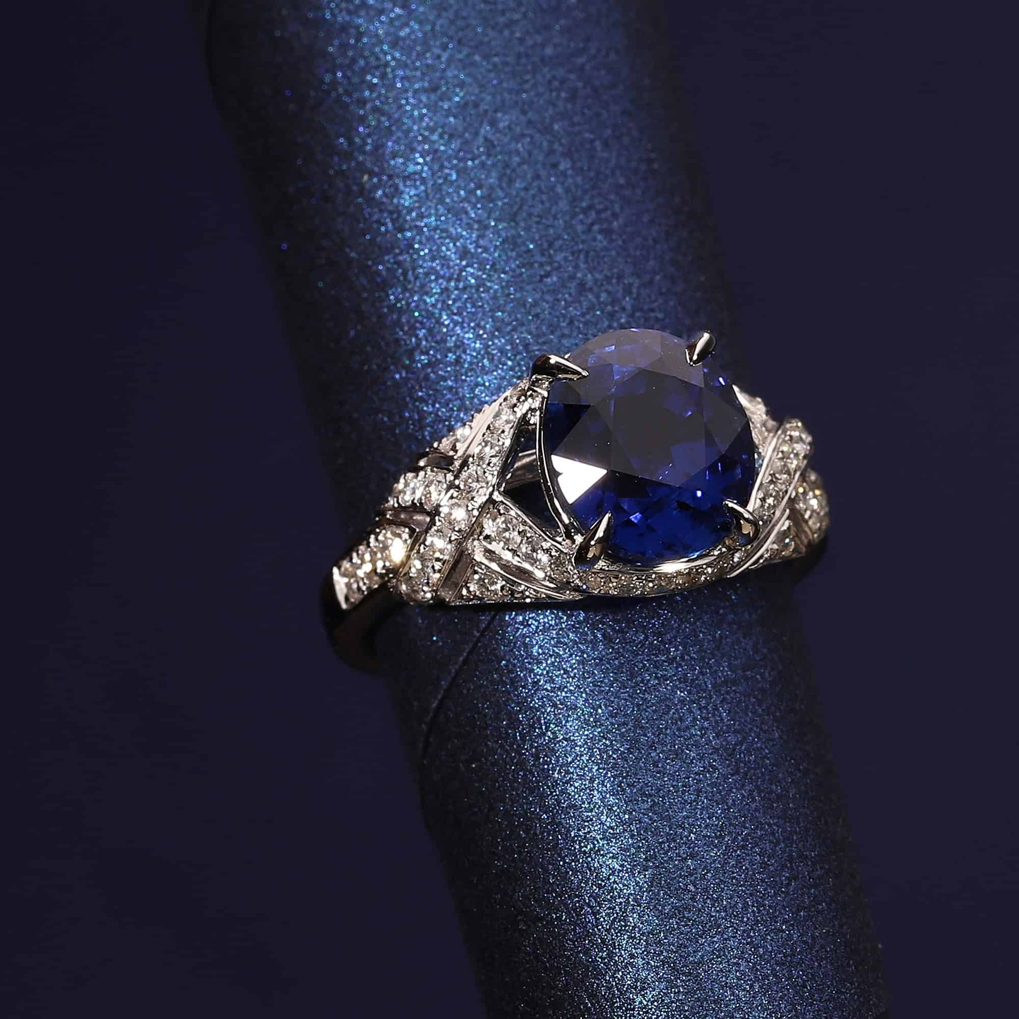 Blue Sapphire and Diamond Ring