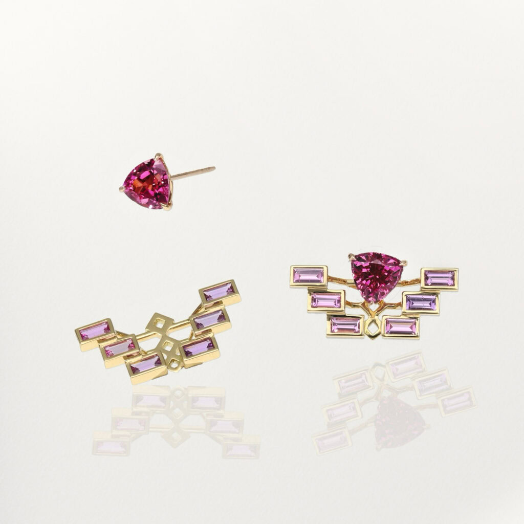 Pink on pink! Our malaya garnets trillions with the steps sapphire jacket. Both available at the Calla Lily Shop!