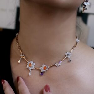 Dancing with the Daffodils” Necklace with Neon-like Mandarin Garnets