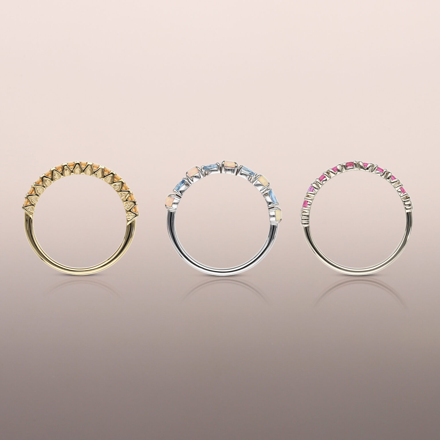 Natural White Gold pink spinel 1/2 eternity ring