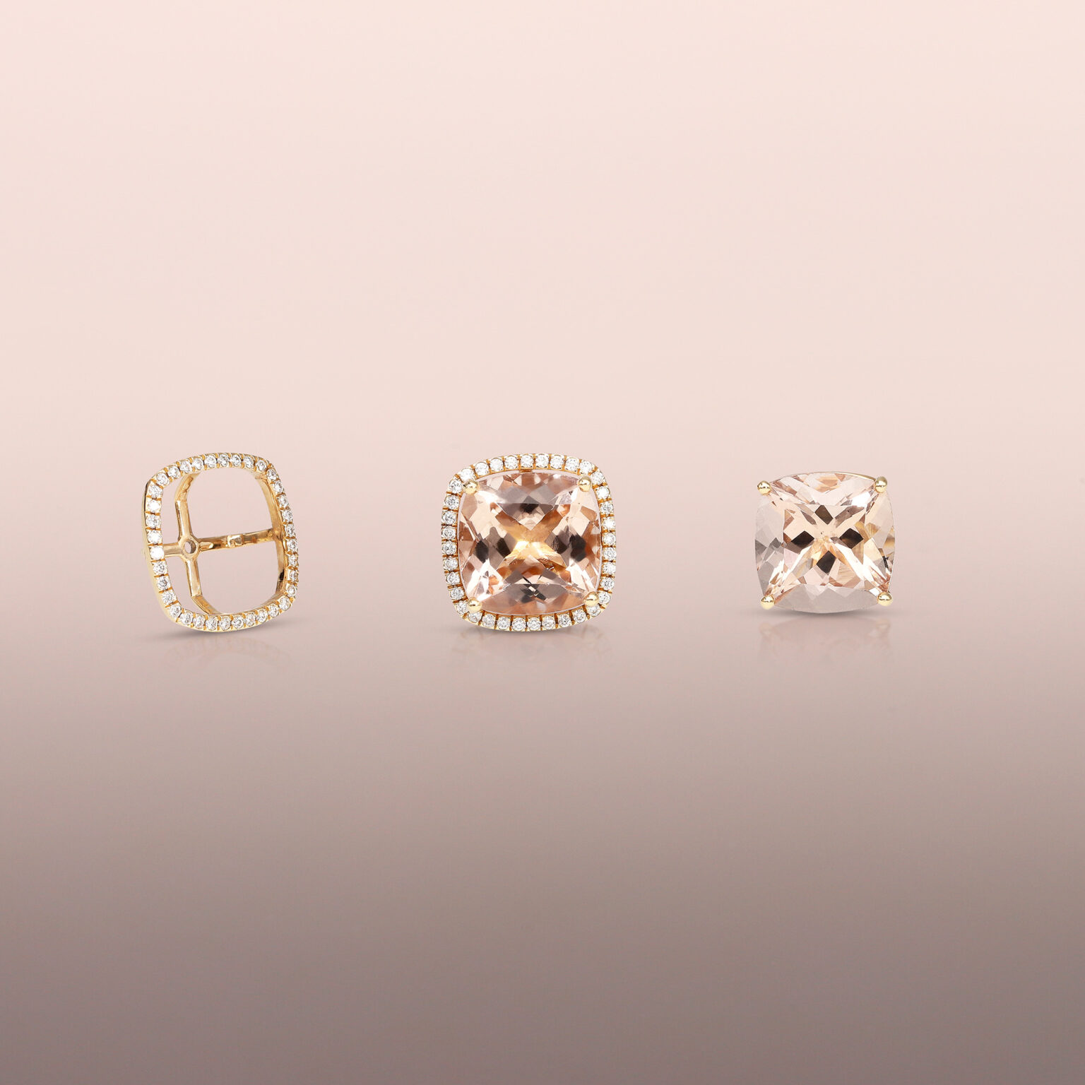 Morganite Earring Studs with Diamond Jackets