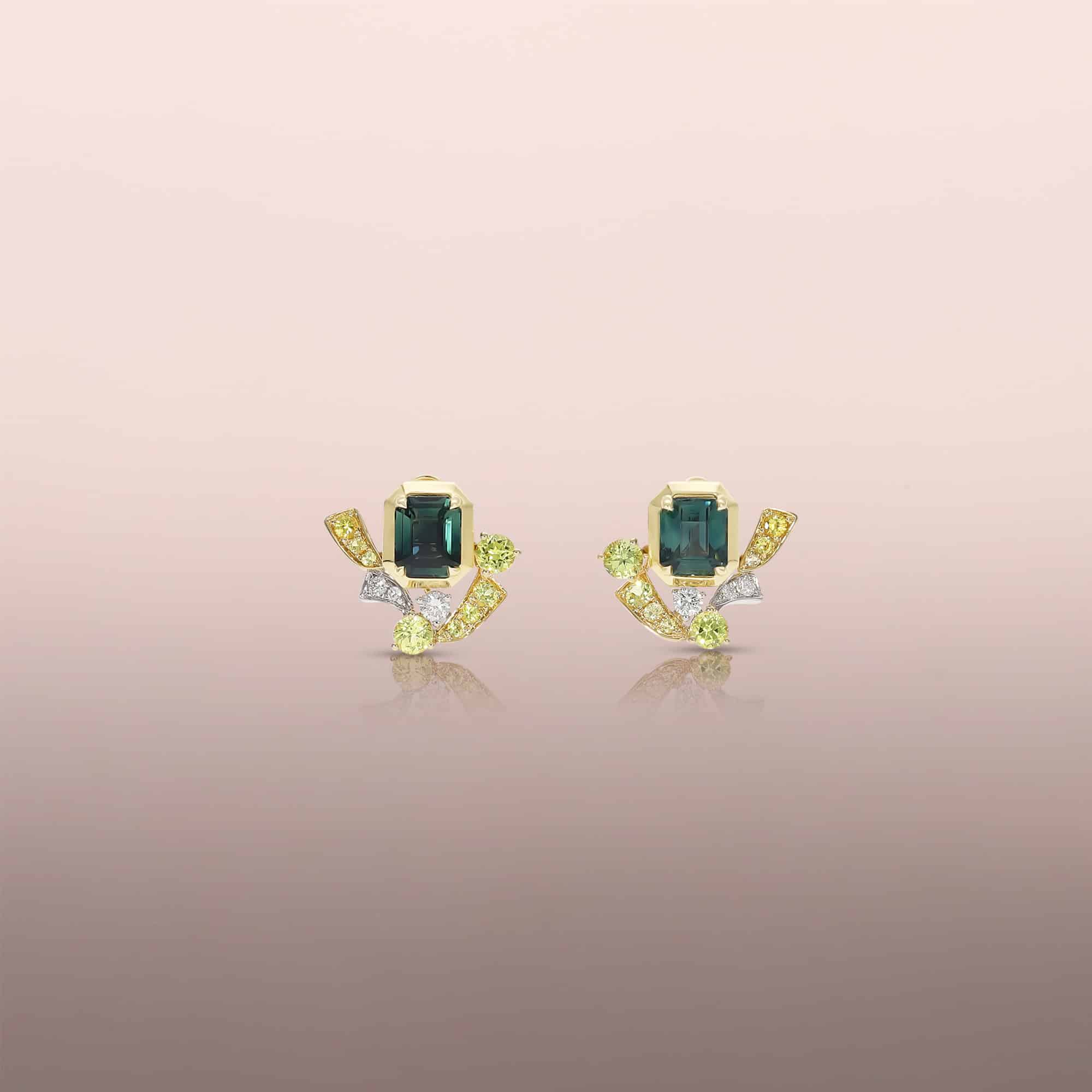 Green Sapphire Earring Studs with Yellow Sapphire Jackets