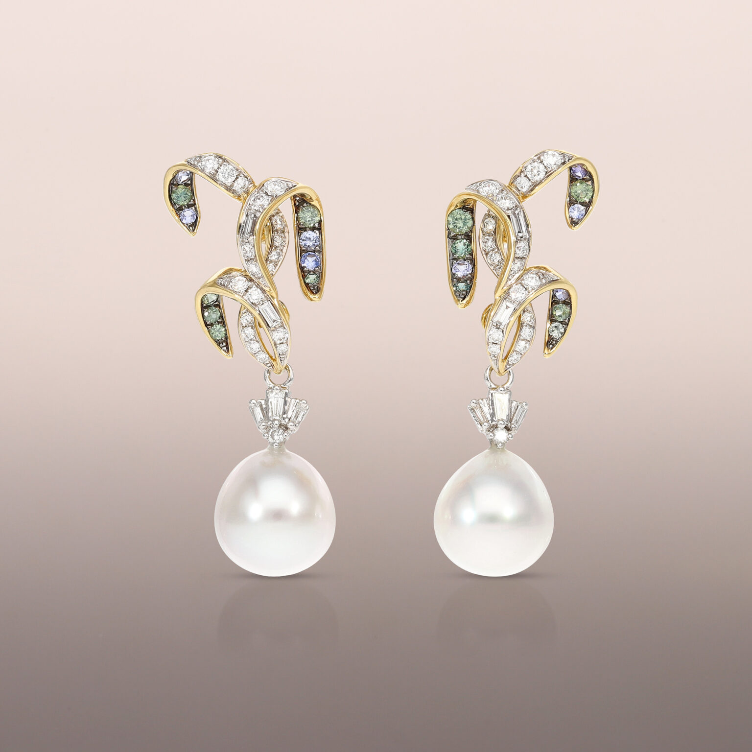 Pearl drops with diamonds