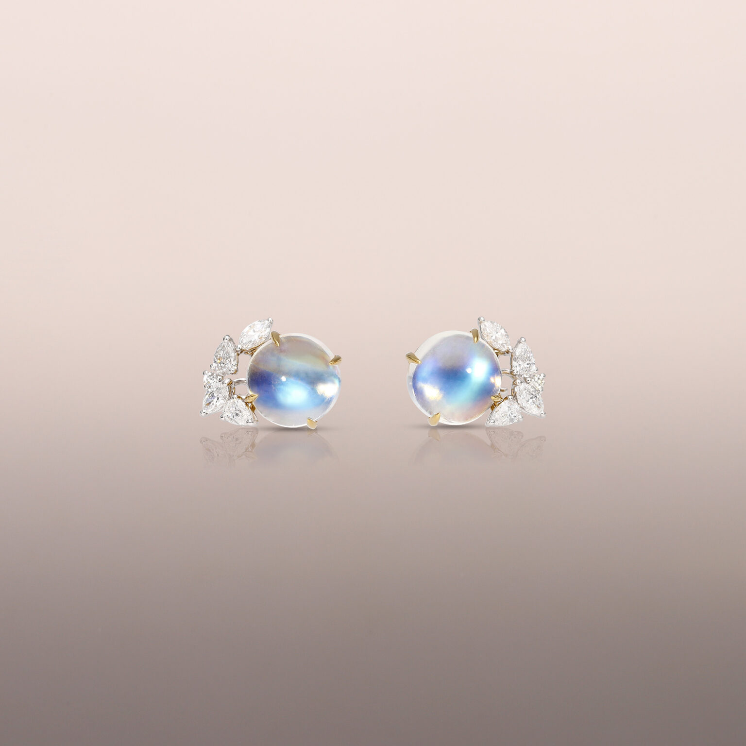 Yellow Gold Blue Moonstone Earring Studs