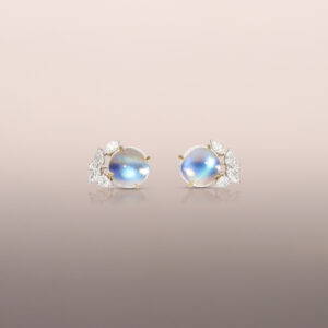 Yellow Gold Blue Moonstone Earring Studs