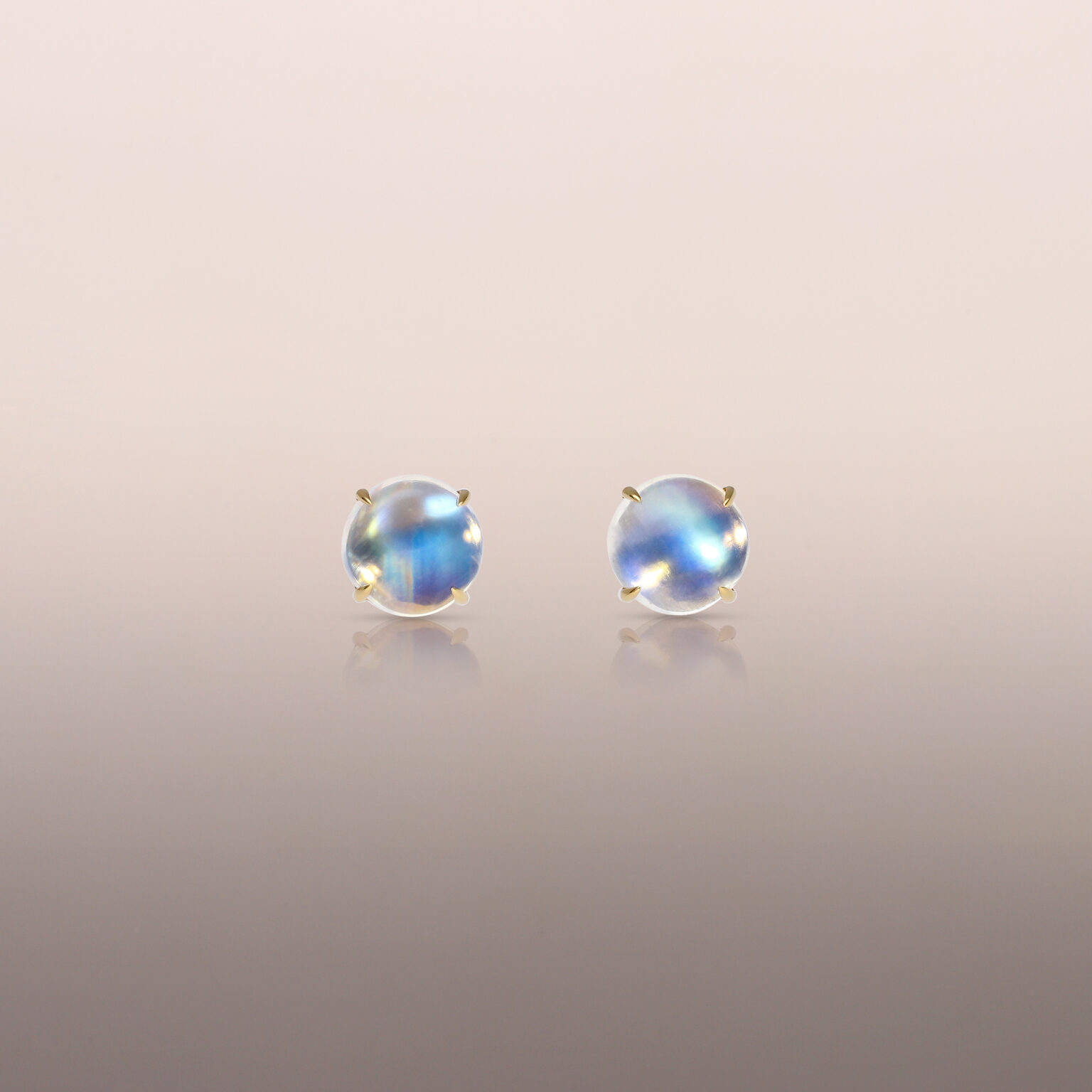 Yellow Gold Blue Moonstone Earring Studs