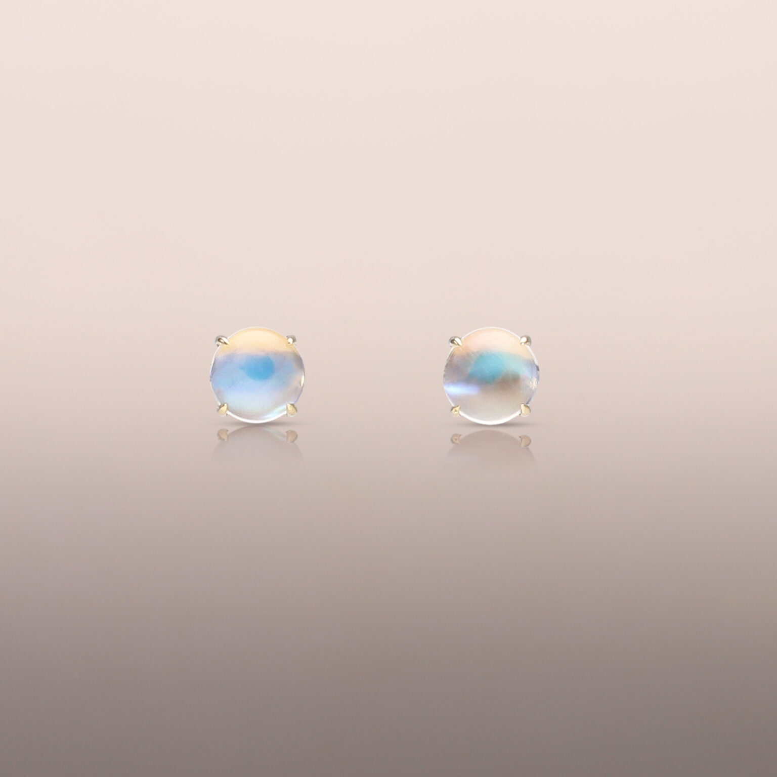 Yellow Gold Rainbow Moonstone Earring Studs