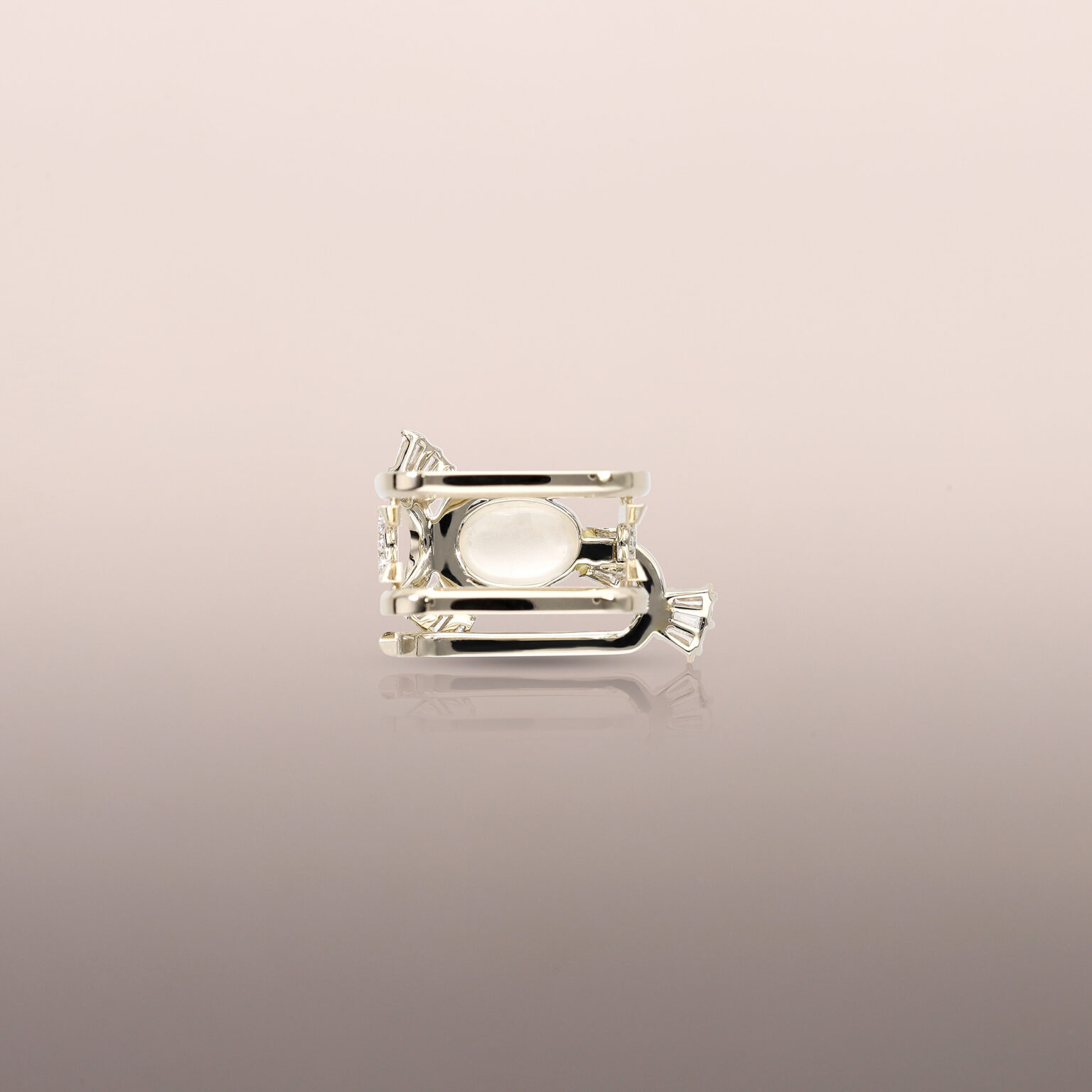 18k Natural White Gold Moonstone Square Ring