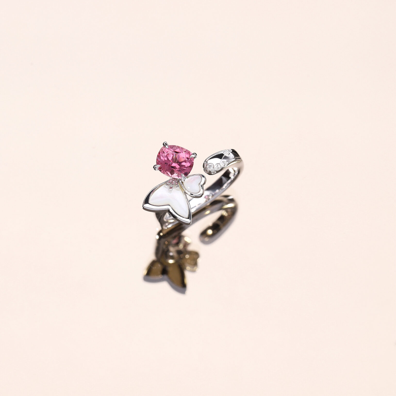 Mother-of-Pearl Butterfly Square Ring