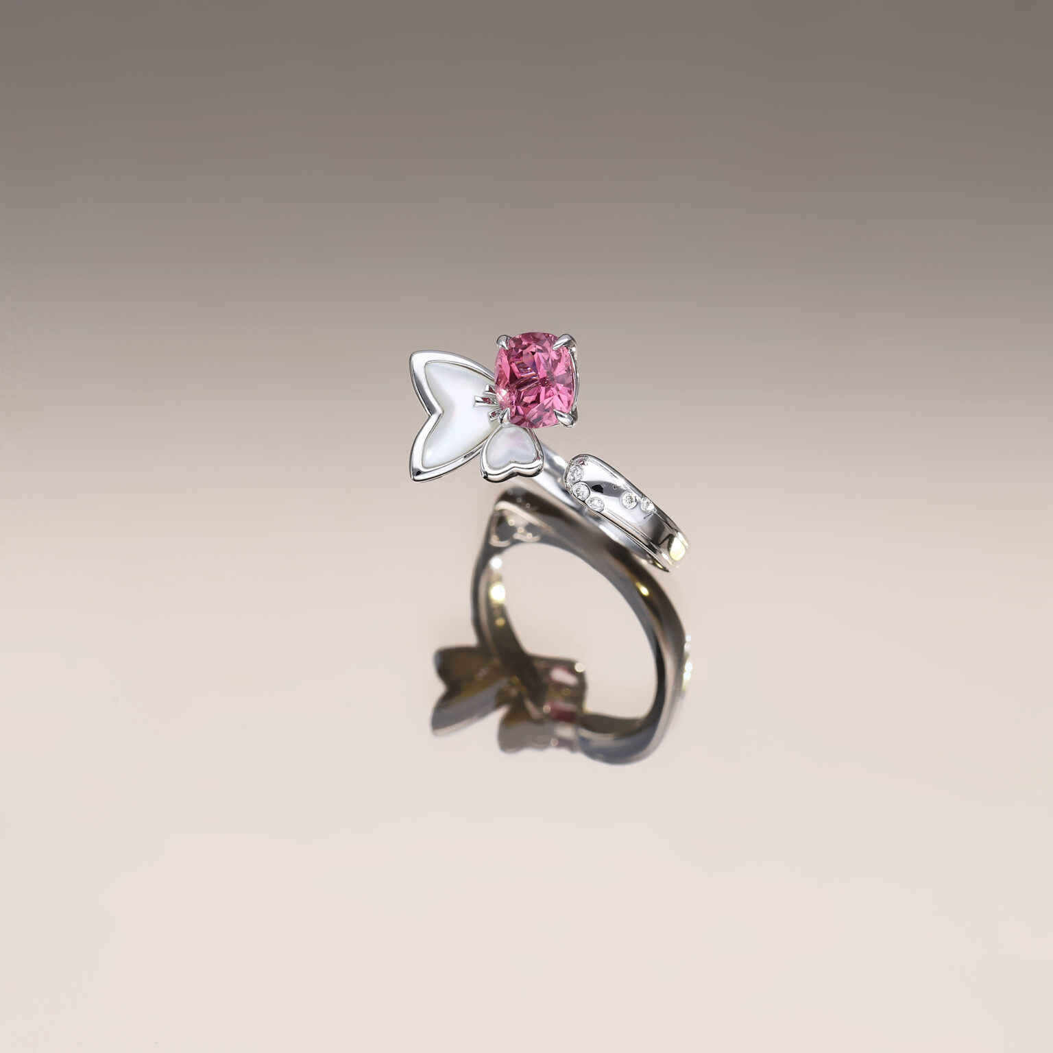 Mother-of-Pearl Butterfly Square Ring