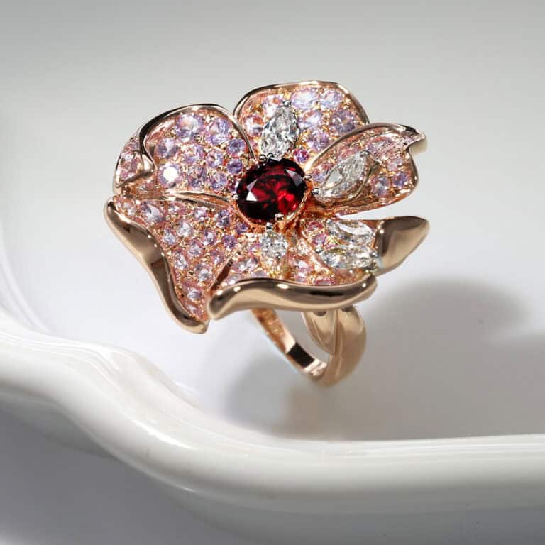 Bespoke Ruby floral ring