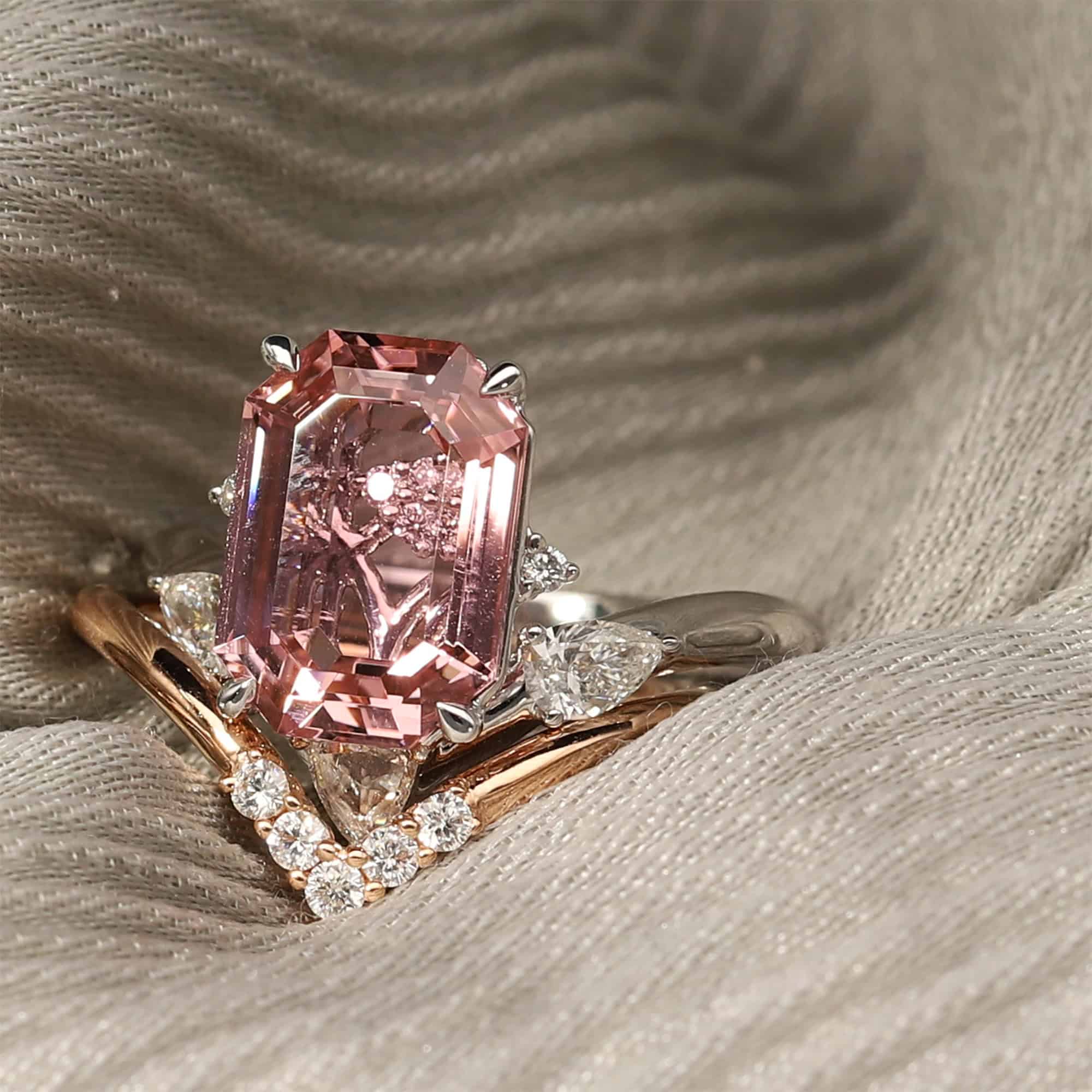 Pink Tourmaline Engagement Ring and Diamond Wedding Band