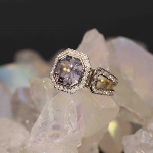 Grey Spinel Ring with Diamonds