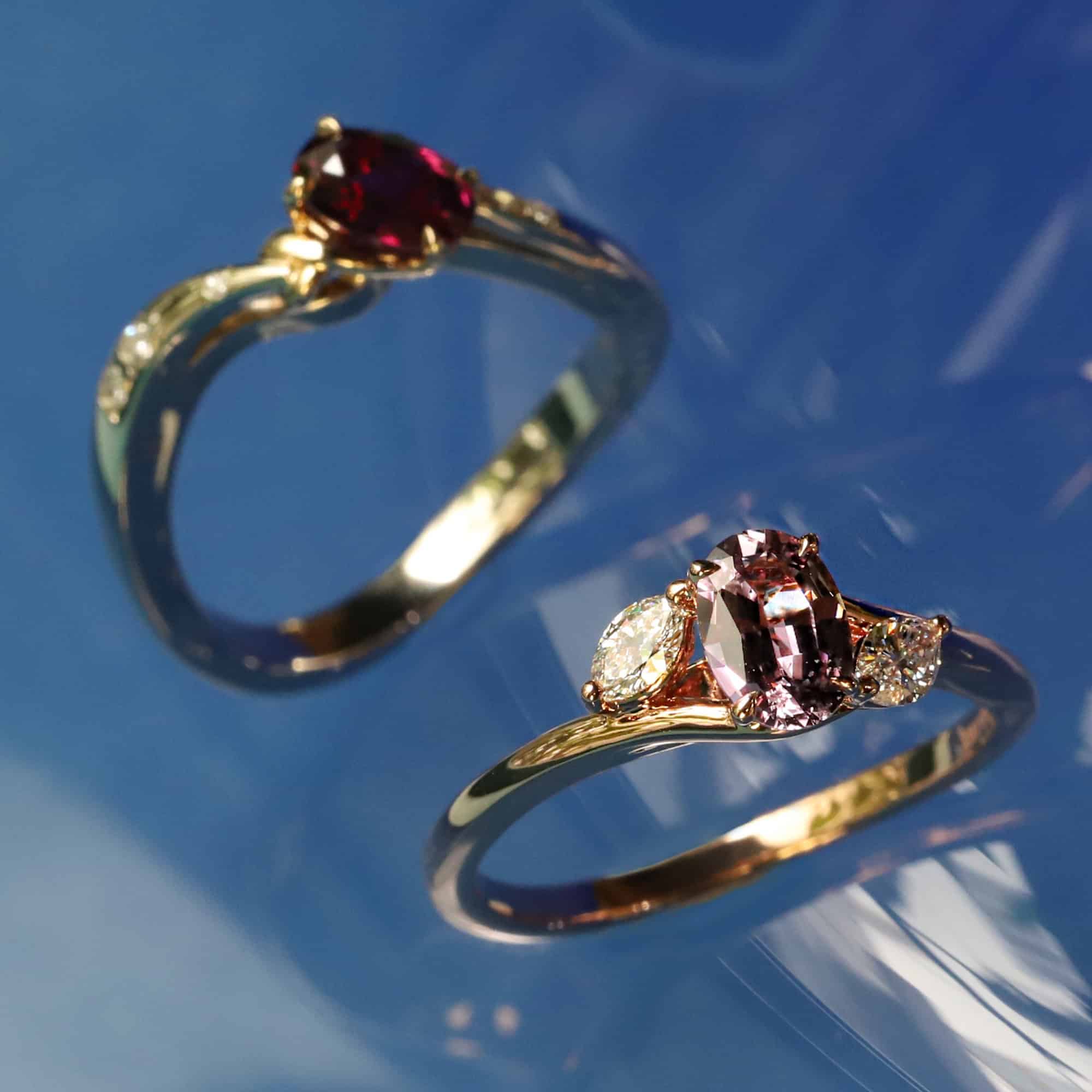 bespoke ruby and pink tourmaline rings