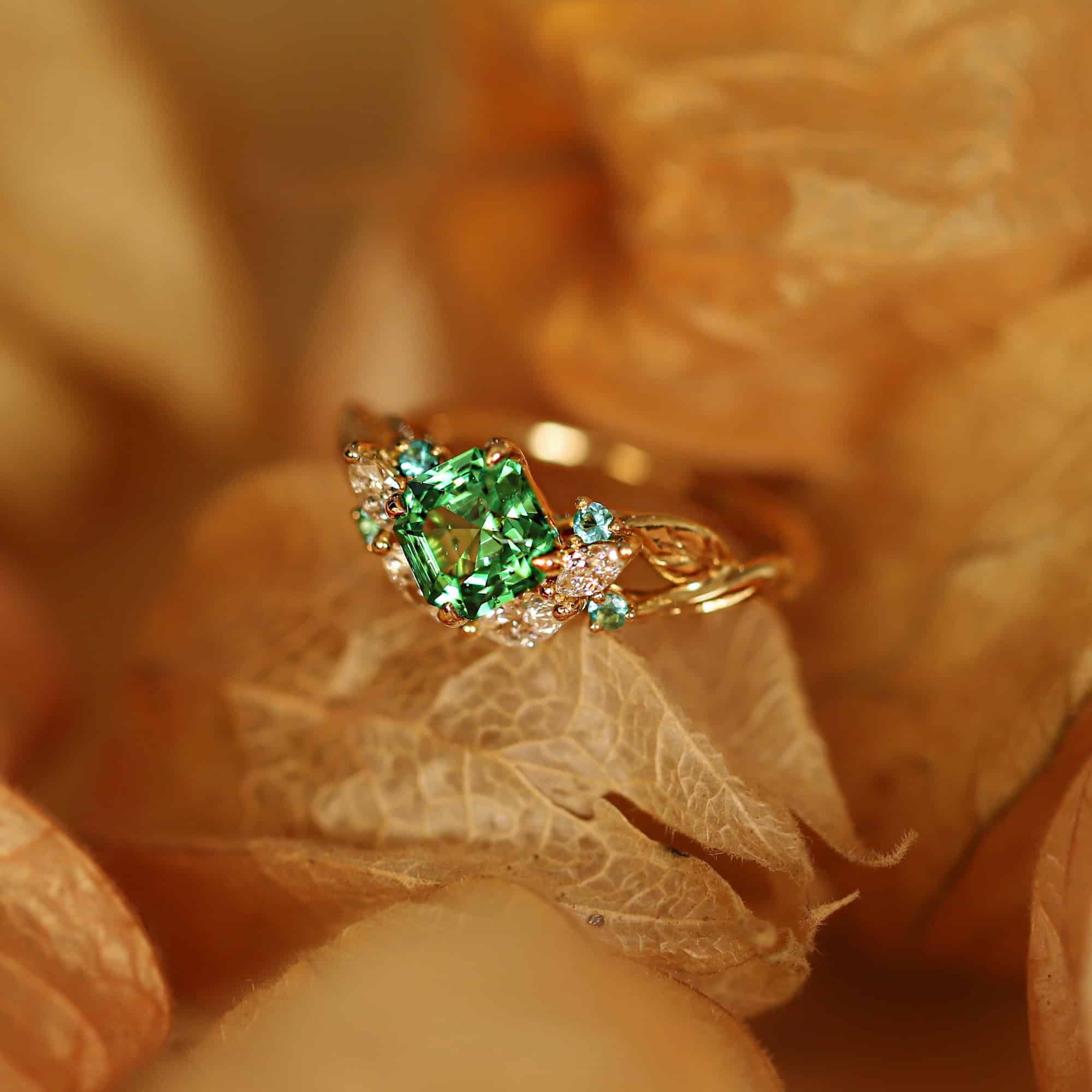 Tsavorite ring with diamonds