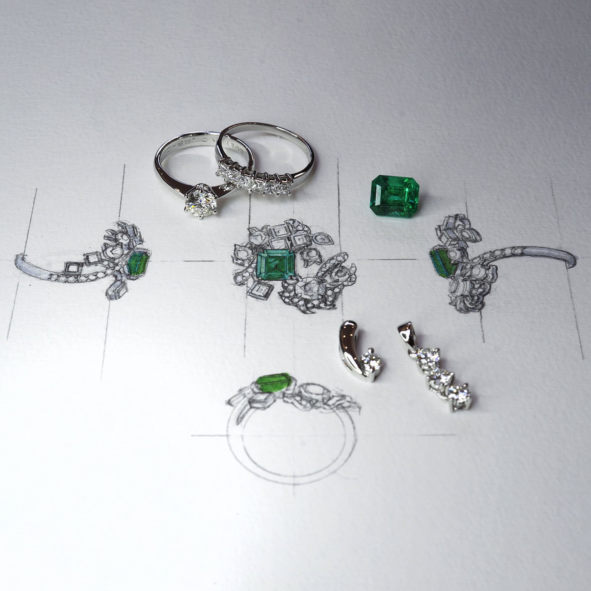 Jardine Emerald Ring drawing